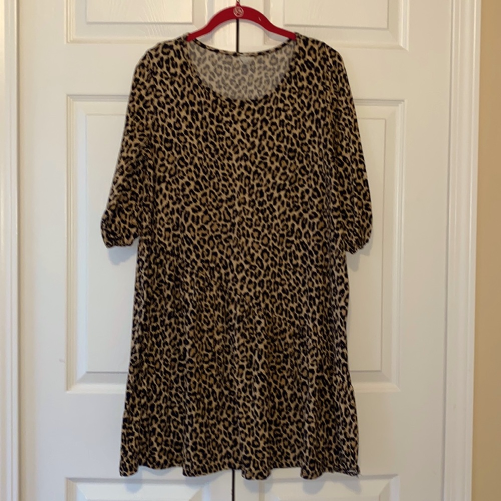 Boutique Leopard Print Asymmetrical ribbed dress Large